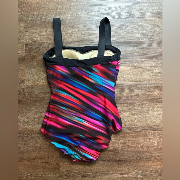 MIRACLESUIT rainbow striped one piece swimsuit slimming bathing suit sz 12 EUC - Picture 2 of 13